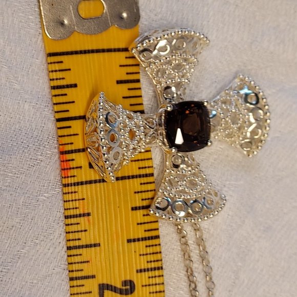 Pierced Sterling Silver Maltese Cross with Smoky topaz center Necklace - Picture 11 of 12